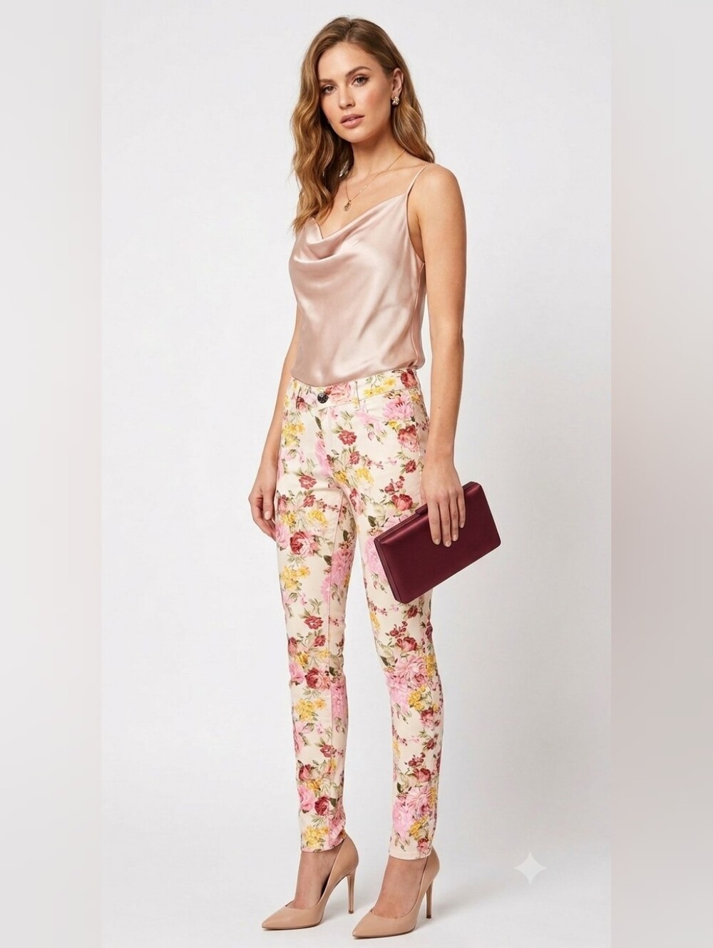 Emperial Juniors NWT Ivory Cream Floral Print Straight Leg Jeans Size 7